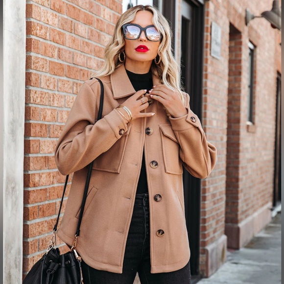 Jaiden Pocketed Button Down Summer Jacket Camel Tan Shirt Jacket Top XS - Picture 7 of 9